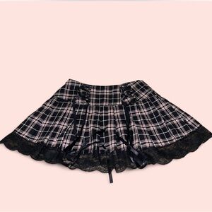 Plaid Black Skirt with Lace Trim